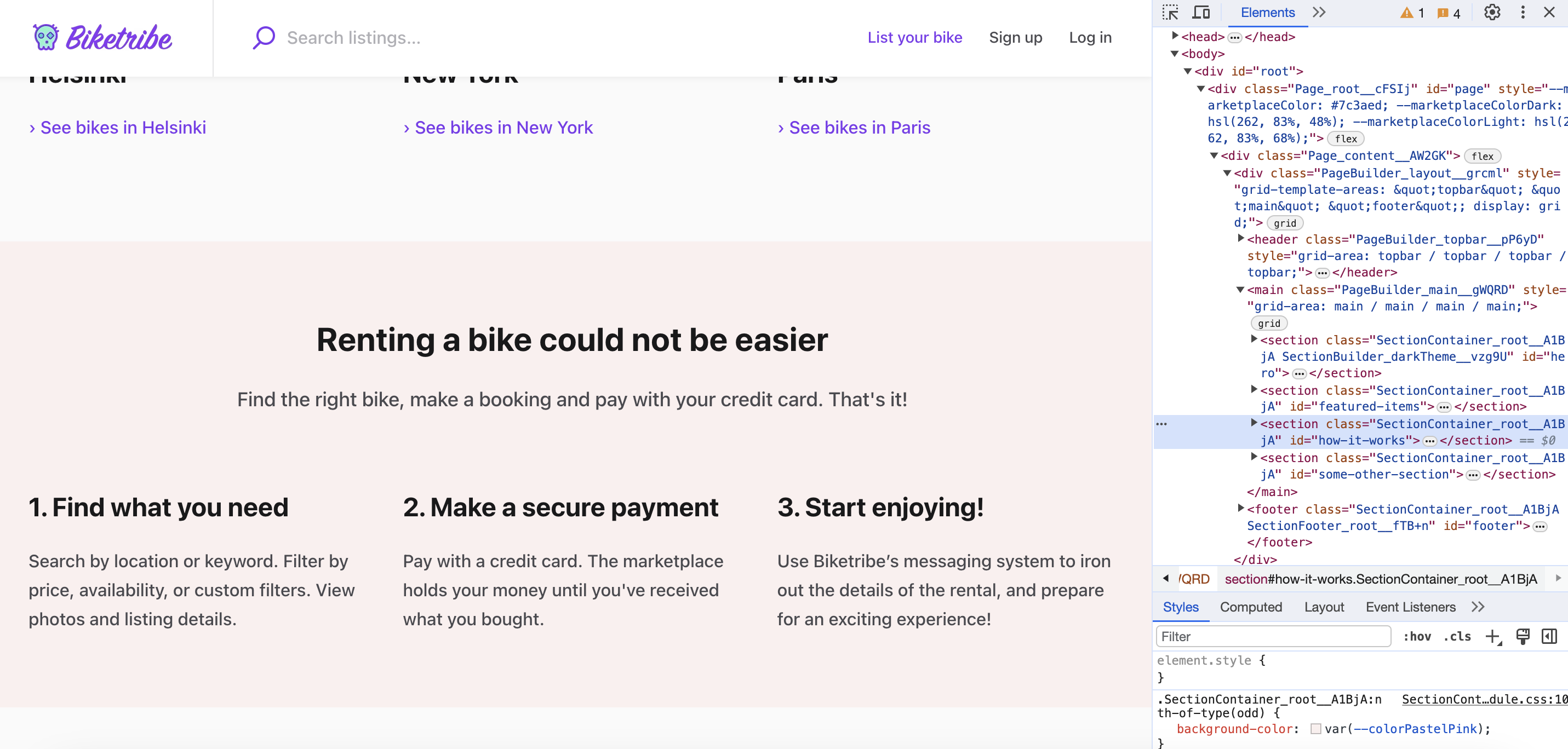 Custom section background color