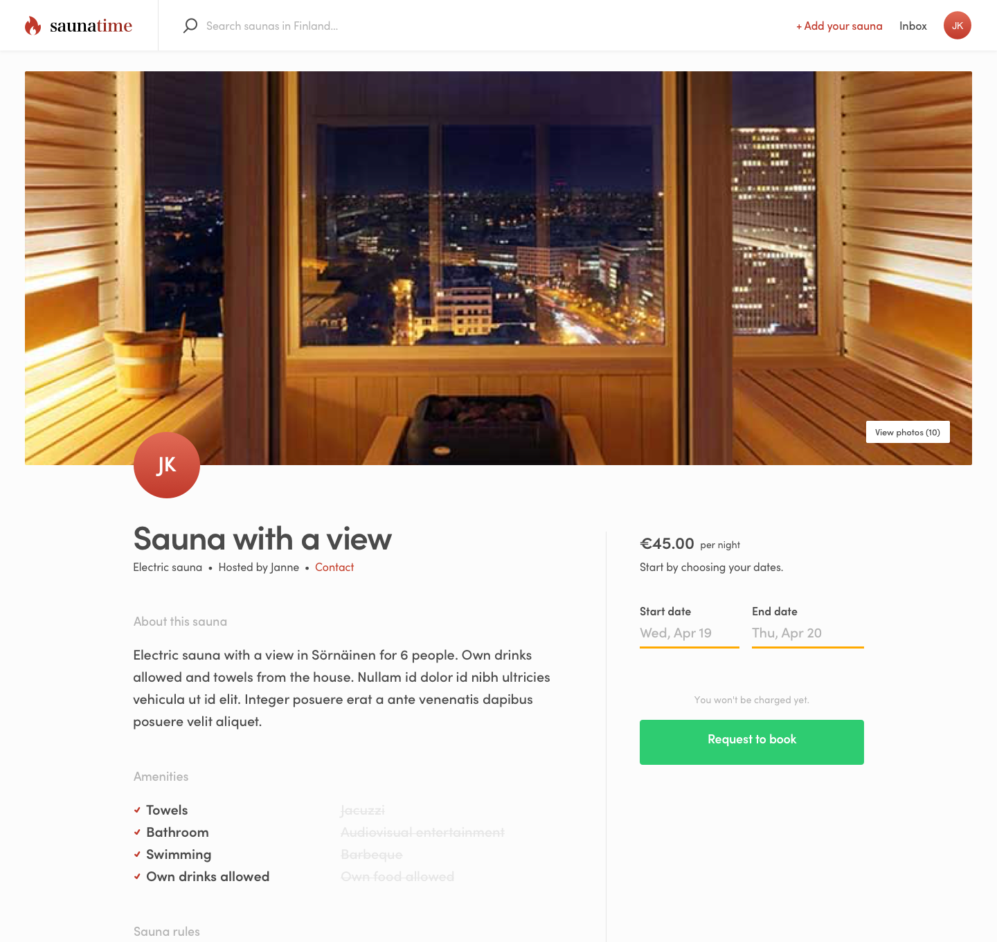 Saunatime listing page